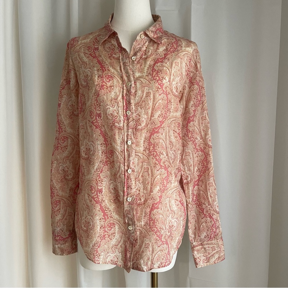 J. Crew Floral Paisley Perfect Shirt Ethereal Groovy Unique Cotton Silk Indie